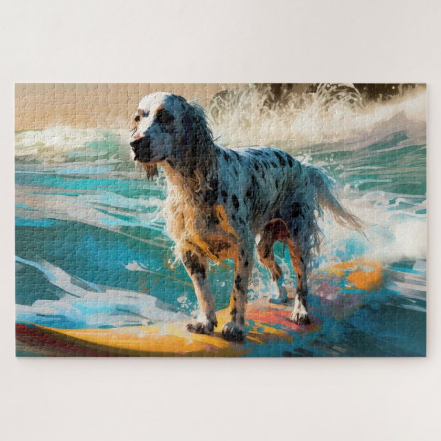 English Setter Beach Surfgrafik (Horizontal)