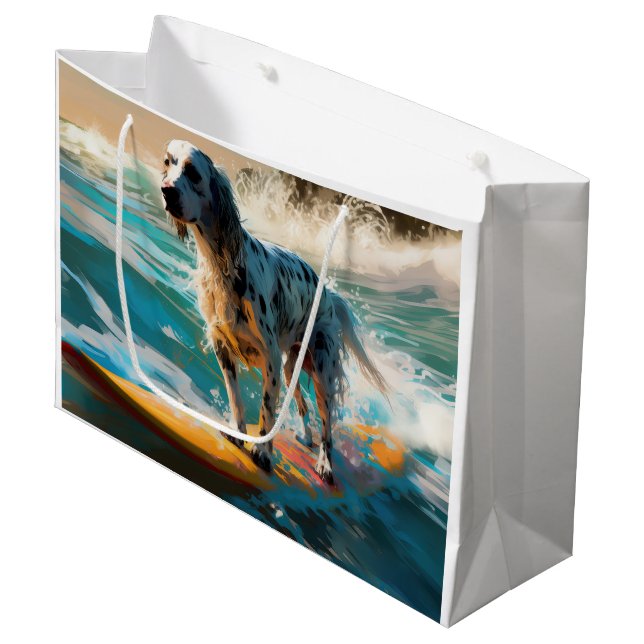 English Setter Beach Surfgrafik Große Geschenktüte (Vorderseite Schrägansicht)