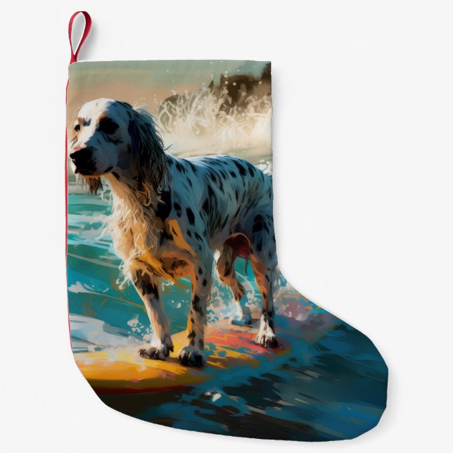 English Setter Beach Surfgrafik Kleiner Weihnachtsstrumpf (Vorderseite)