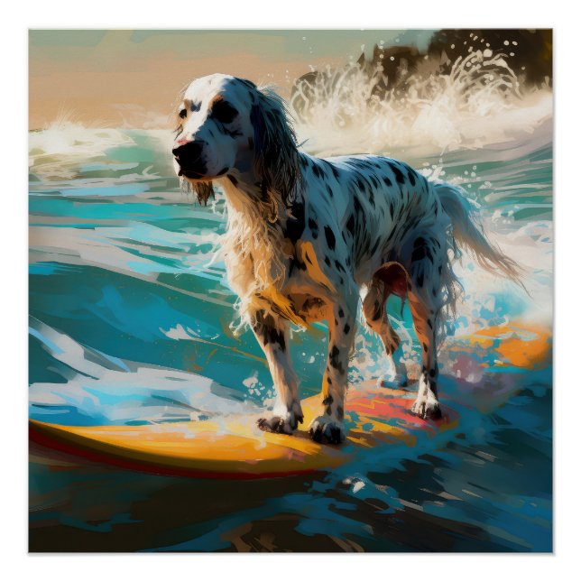 English Setter Beach Surfgrafik Poster (Vorderseite)