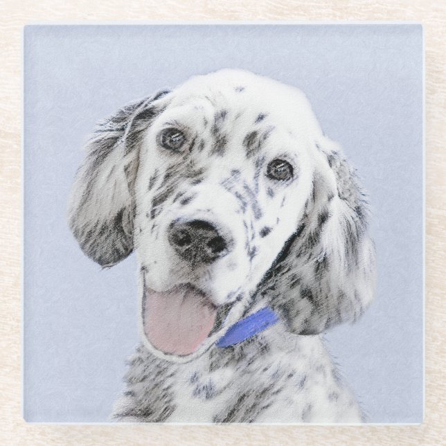 English Setter Blue Belton Malerei Hund Art Glasuntersetzer (Vorderseite)