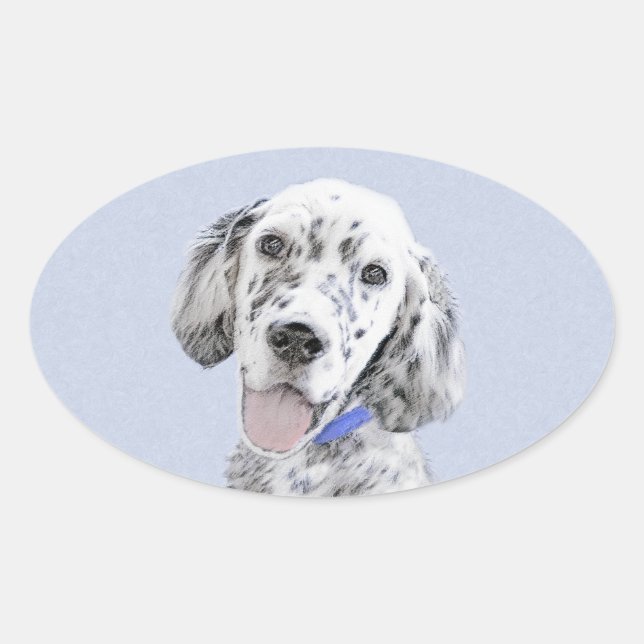 English Setter Blue Belton Malerei Hund Art Ovaler Aufkleber (Vorderseite)