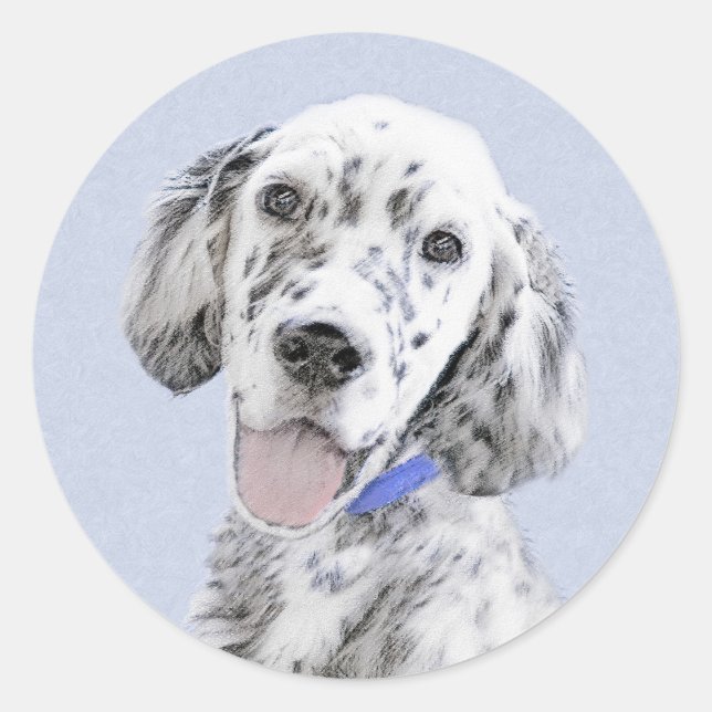 English Setter Blue Belton Malerei Hund Art Runder Aufkleber (Vorderseite)
