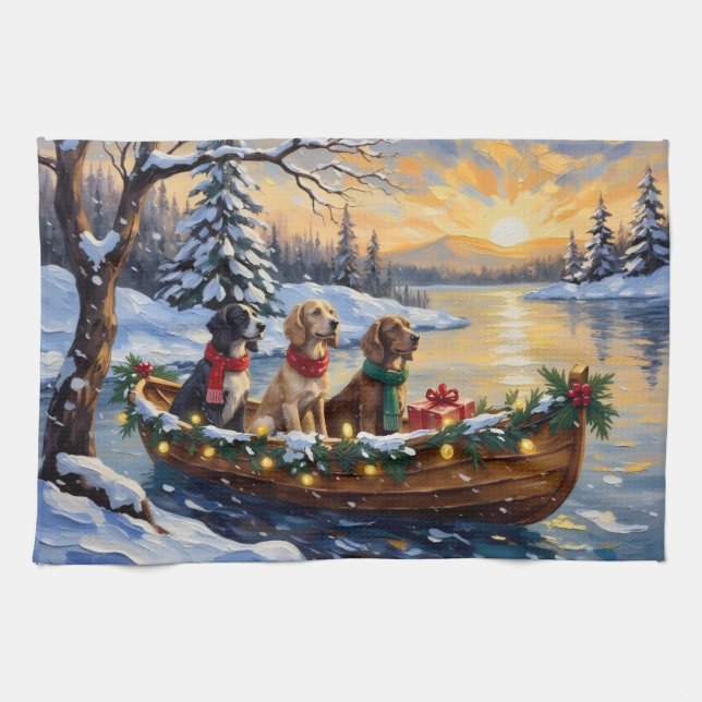 English Setter Christmas Boat Holiday Geschirrtuch (Horizontal)