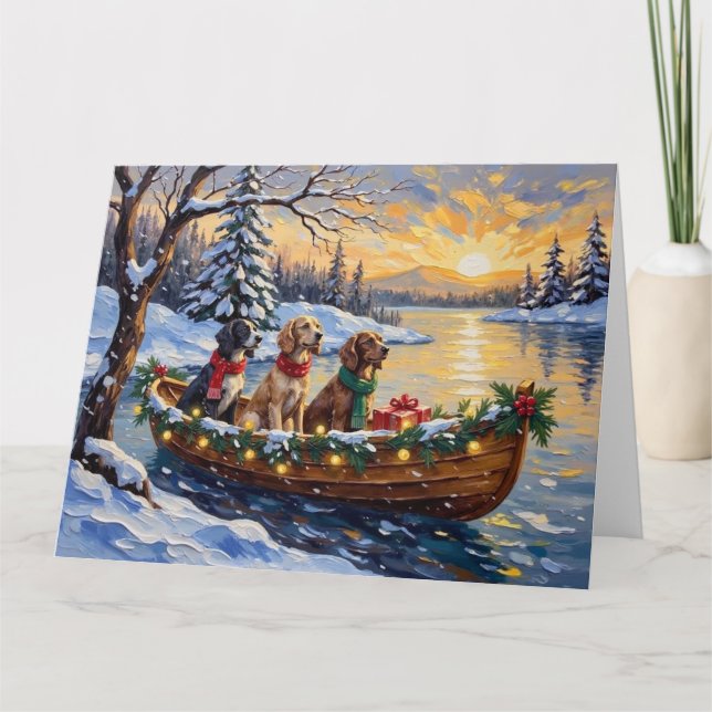 English Setter Christmas Boat Holiday Karte (Vorderseite)