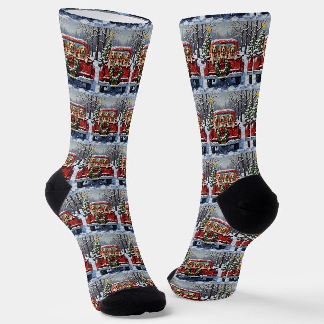 English Setter Christmas Red Truck Holiday Socken (Gewinkelt)