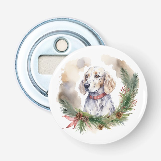 English Setter Christmas Wreath Festivals Flaschenöffner (Vorderseite)