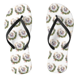 English Setter Christmas Wreath Festivals Flip Flops