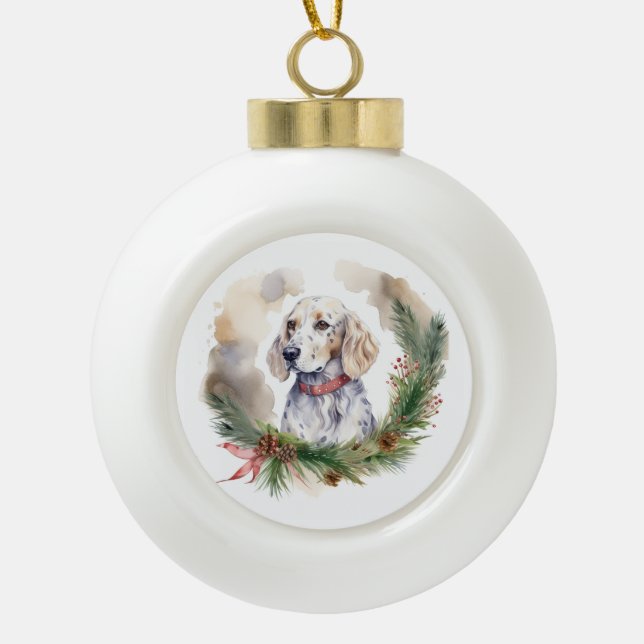 English Setter Christmas Wreath Festivals Keramik Kugel-Ornament (Vorderseite)
