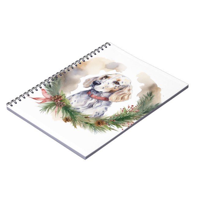 English Setter Christmas Wreath Festivals Notizblock (Linke Seite)