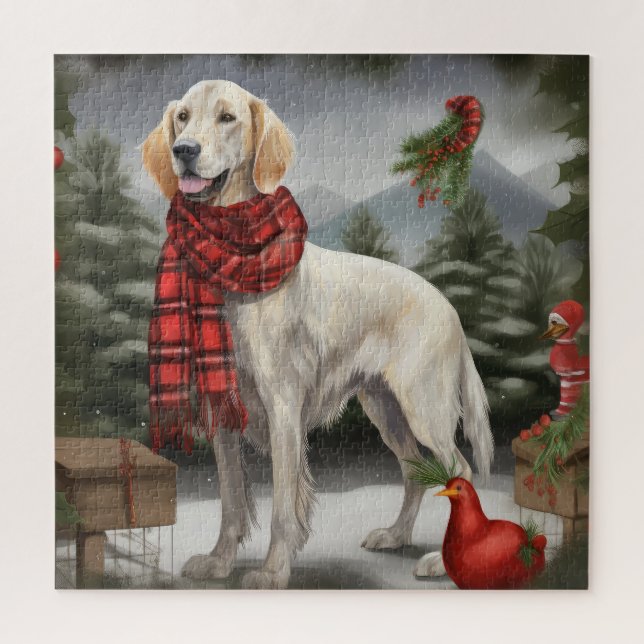English Setter Dog in Schnee Weihnachten (Vertikal)