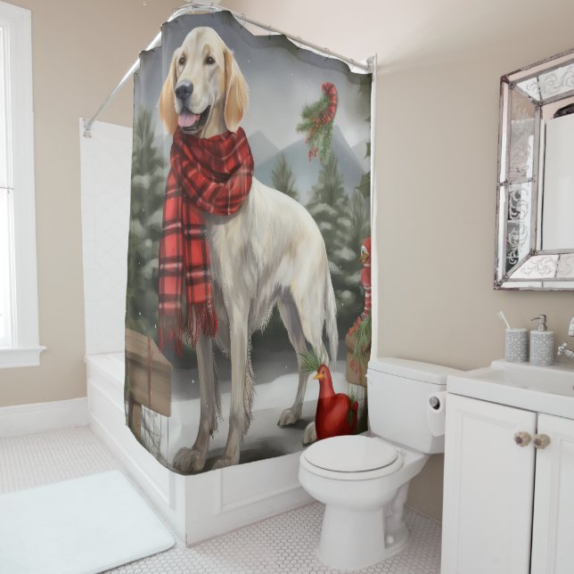 English Setter Dog in Schnee Weihnachten Duschvorhang (Beispiel)