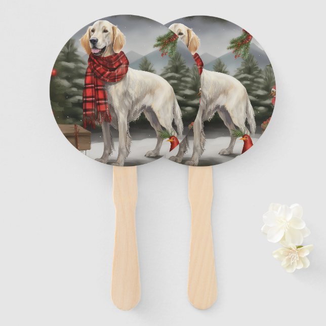 English Setter Dog in Schnee Weihnachten Fächer (Vorne und Hinten)