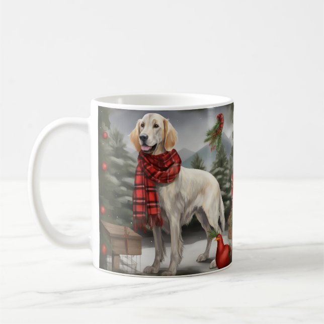 English Setter Dog in Schnee Weihnachten Kaffeetasse (Links)
