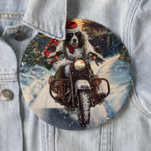 English Setter Dog Riding Motorrad Weihnachten Button