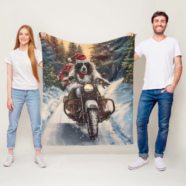 English Setter Dog Riding Motorrad Weihnachten Fleecedecke (Beispiel)