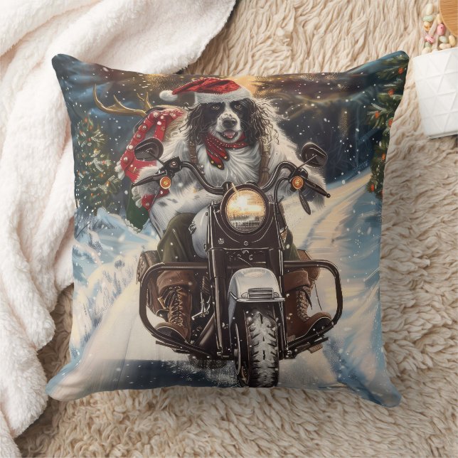English Setter Dog Riding Motorrad Weihnachten Kissen (Decke)