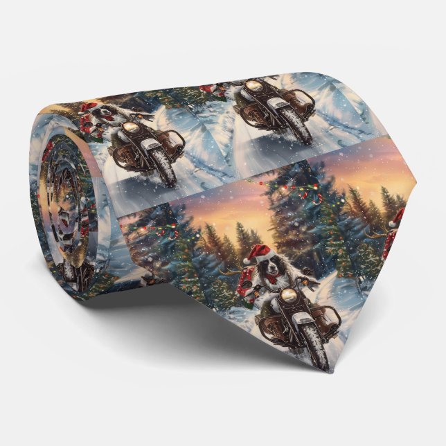 English Setter Dog Riding Motorrad Weihnachten Krawatte (Gerollt)