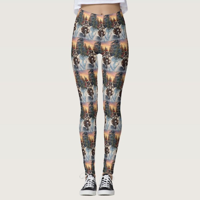 English Setter Dog Riding Motorrad Weihnachten Leggings (Vorderseite)