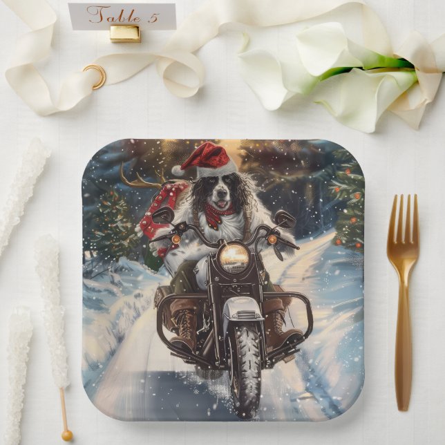English Setter Dog Riding Motorrad Weihnachten Pappteller (Hochzeit)