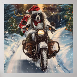 English Setter Dog Riding Motorrad Weihnachten Poster