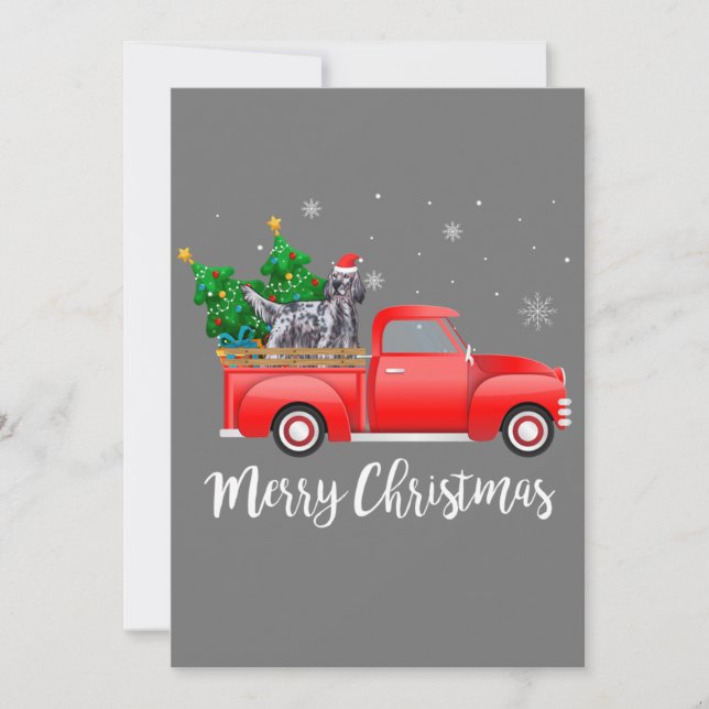 English Setter Dog Riding Red Truck Weihnachten Einladung (Vorderseite)