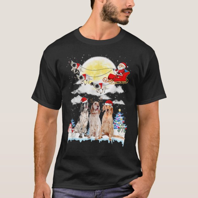 English Setter Dog Santa Sleigh Christmas Lover T- T-Shirt (Vorderseite)