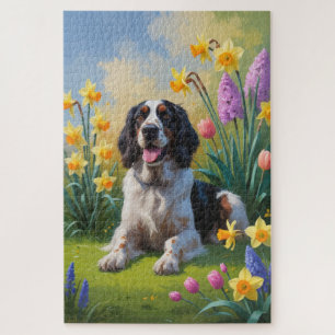 English Setter Dog Spring Blumen Malerei