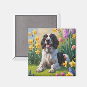 English Setter Dog Spring Blumen Malerei Magnet