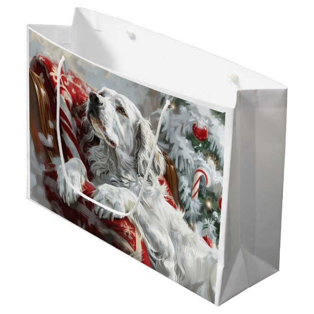 English Setter Dog Weihnachtsfest Große Geschenktüte (Vorderseite Schrägansicht)