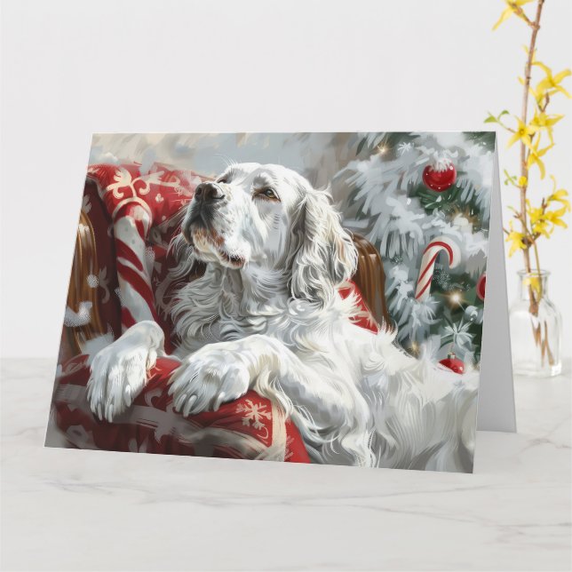 English Setter Dog Weihnachtsfest Karte (Gelbe Blume)