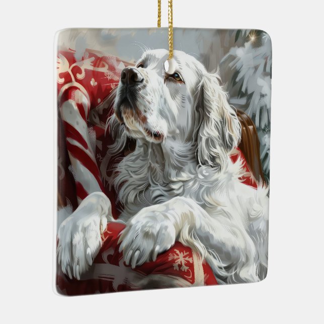 English Setter Dog Weihnachtsfest Keramikornament (Rechts)