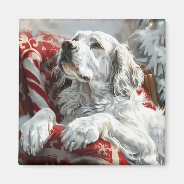 English Setter Dog Weihnachtsfest Magnet (Vorne)