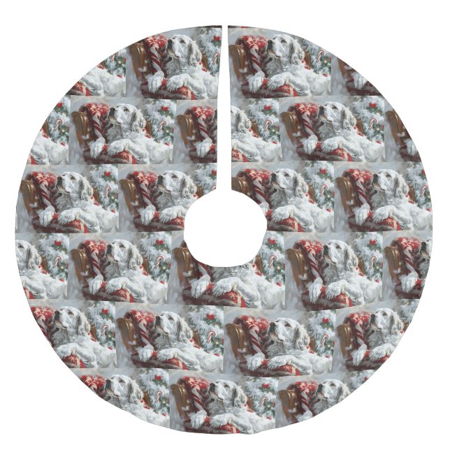 English Setter Dog Weihnachtsfest Polyester Weihnachtsbaumdecke (Vorderseite)