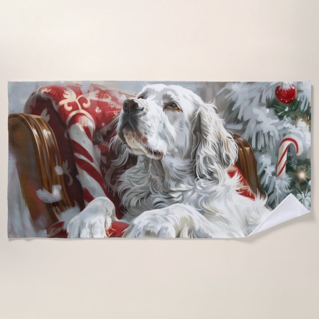 English Setter Dog Weihnachtsfest Strandtuch (Vorderseite)