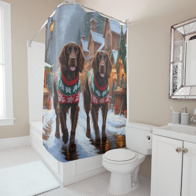 English Setter Dogs Christmas Snow Holiday Duschvorhang (Beispiel)