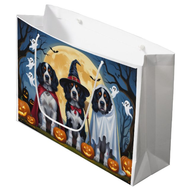 English Setter Dogs Pumpkin Halloween Funny Große Geschenktüte (Vorderseite Schrägansicht)