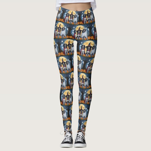 English Setter Dogs Pumpkin Halloween Funny Leggings (Vorderseite)