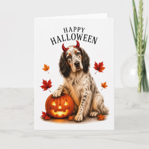 English Setter Halloween Teufelshund Karte
