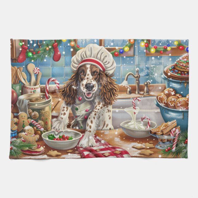 English Setter Holiday Baking: Festliche Weihnacht Geschirrtuch (Horizontal)