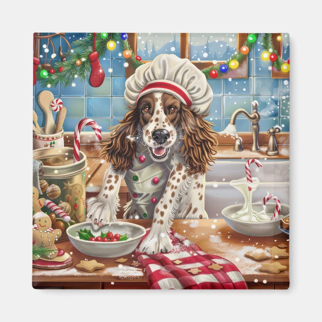 English Setter Holiday Baking: Festliche Weihnacht Magnet (Vorne)