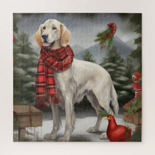 English Setter Hund im Schnee Weihnachten