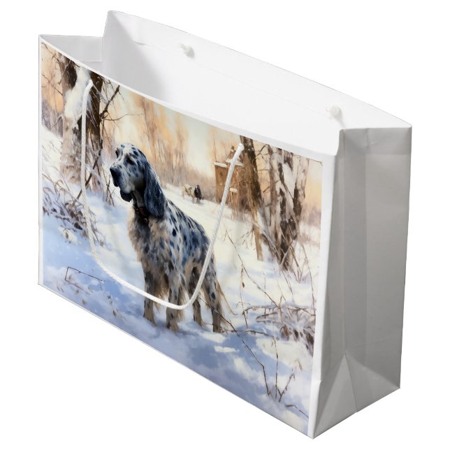 English Setter Let It Snow Weihnachten Große Geschenktüte (Vorderseite Schrägansicht)