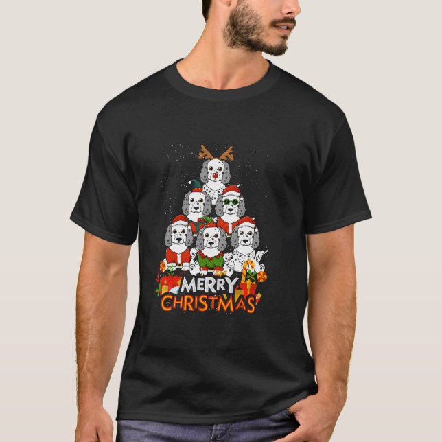 English Setter Merry Christmas Tree Lights Dog X m T-Shirt (Vorderseite)
