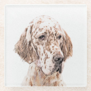English Setter Orange Belton Malerei Hund Kunst Glasuntersetzer