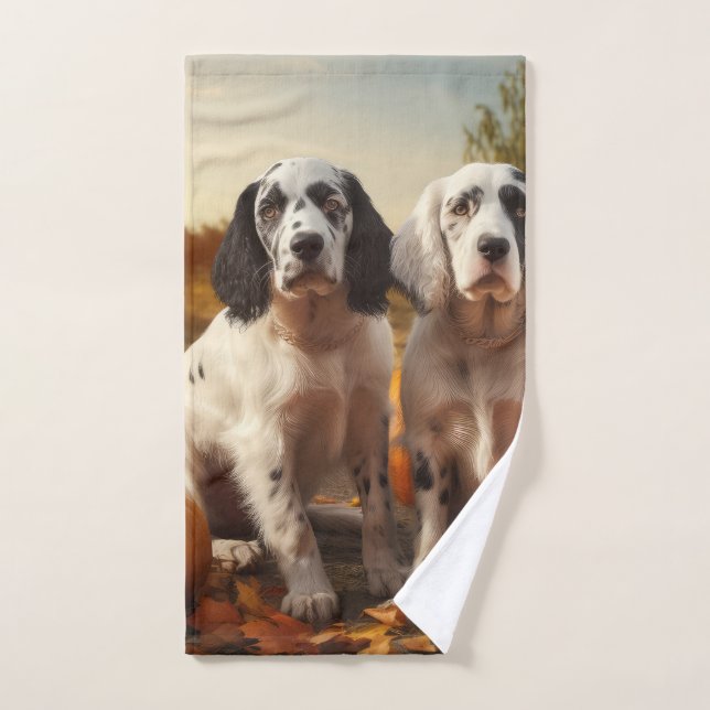 English Setter Puppy Autumn Delight Pumpkin Badhandtuch Set (Handtuch)