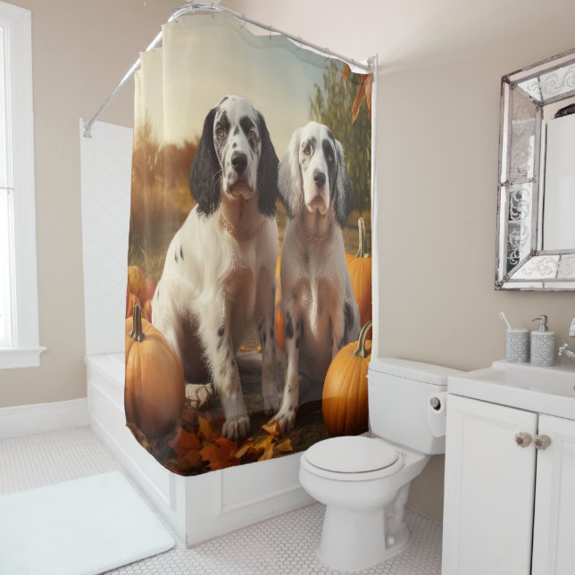 English Setter Puppy Autumn Delight Pumpkin Duschvorhang (Beispiel)