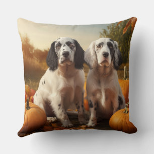 English Setter Puppy Autumn Delight Pumpkin Kissen