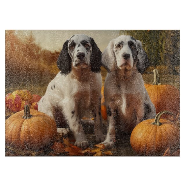 English Setter Puppy Autumn Delight Pumpkin Schneidebrett (Vorderseite)
