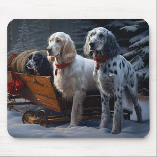 English Setter Schnee-Schlitten-Weihnachtsdekorati Mousepad